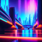 Futuristic cityscape with neon lights and sleek architecture