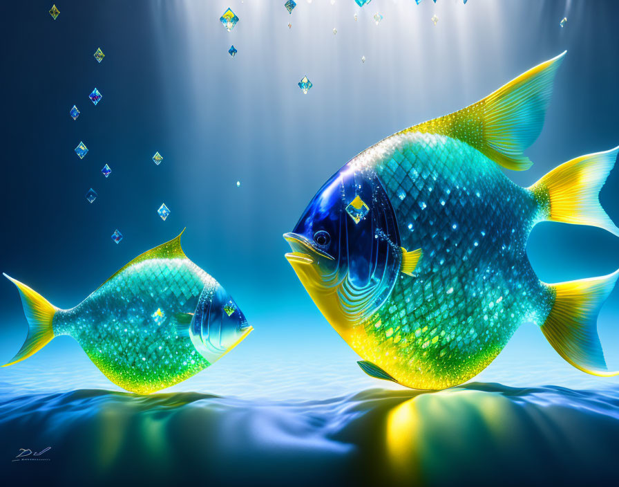 Colorful Stylized Fish Swimming Underwater