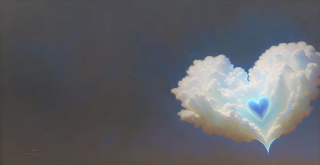 Heart-shaped Cloud with Glowing Blue Center in Soft Blue Sky