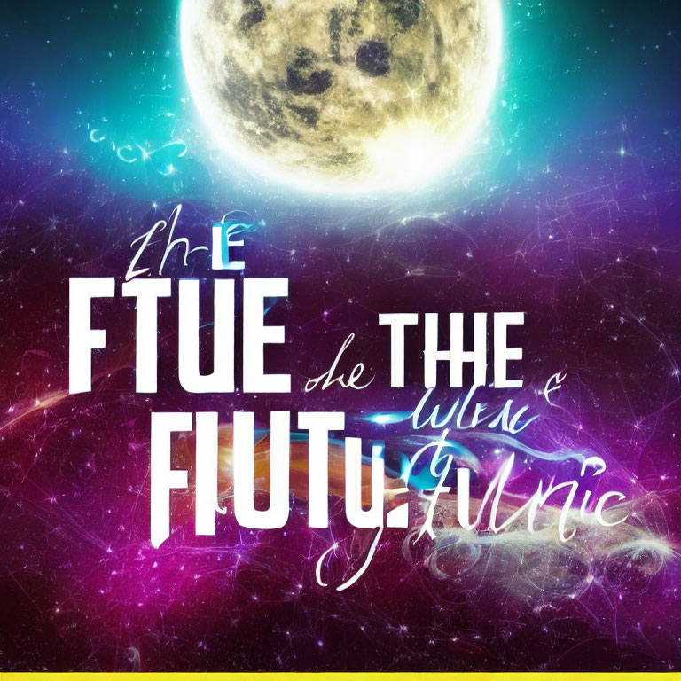 Cosmic moon and nebulae with "Fue de The Fluty" text in stylized