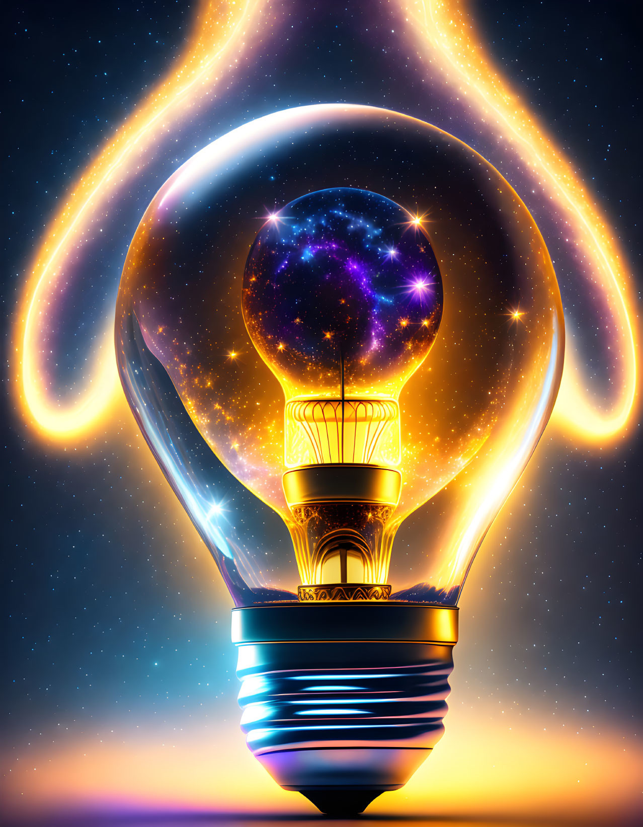 Colorful Light Bulb Illustration with Universe Inside on Dark Background