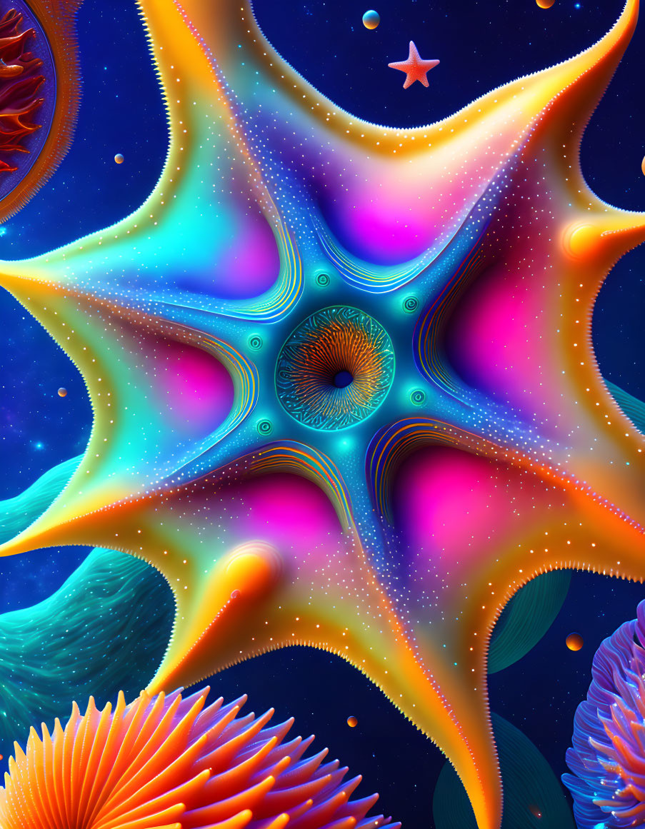 Colorful Star-Shaped Entity in Psychedelic Space Illustration