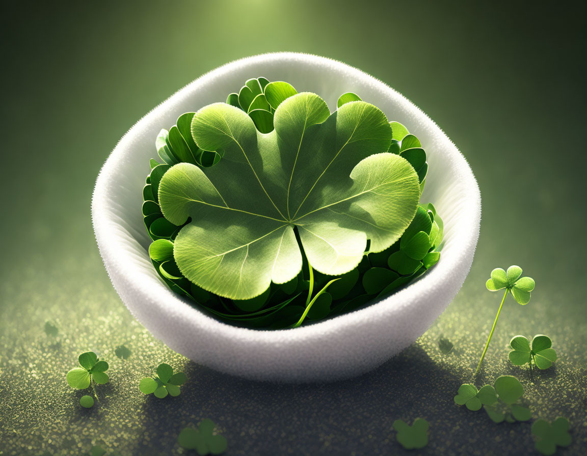 Vibrant green clover leaves on mystical sparkling background