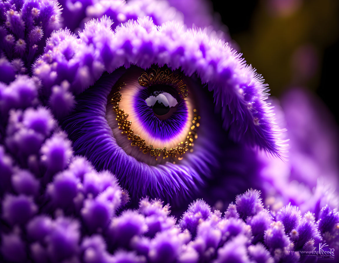 Detailed Macro Shot: Purple & Gold Sea Anemone with Dark Eye Center