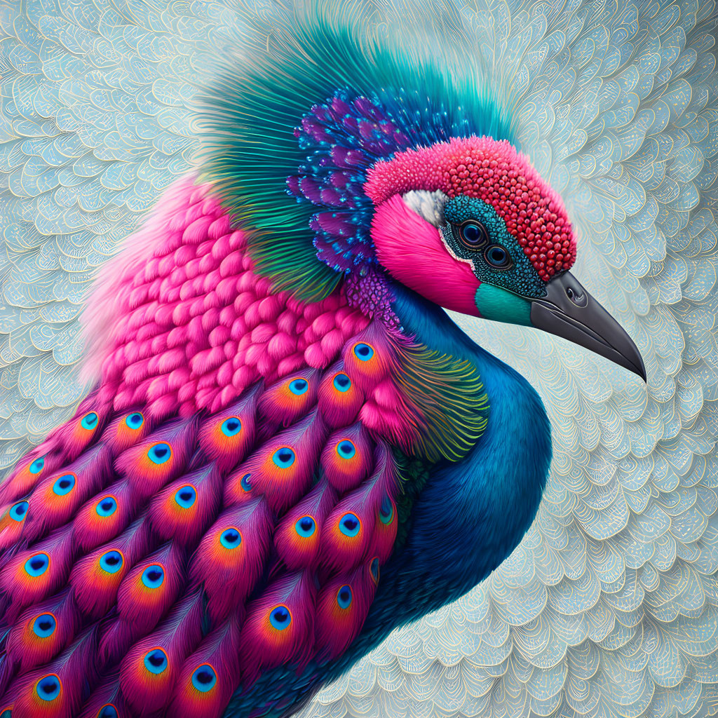 Colorful Fantastical Bird with Pink and Blue-Green Plumage