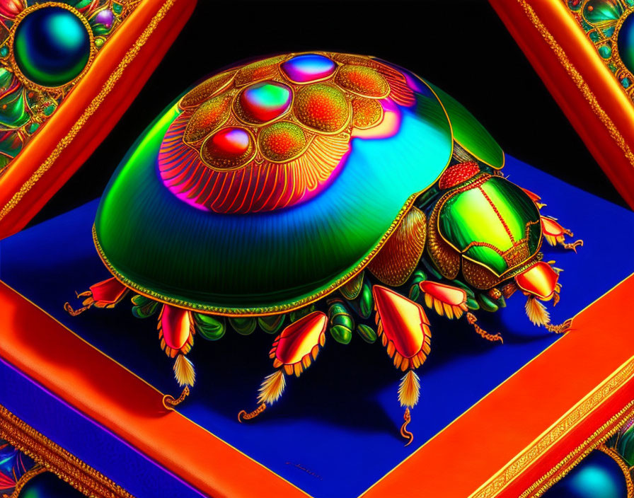 Colorful Stylized Beetle Artwork with Intricate Patterns and Iridescent Shell