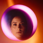 Portrait of a woman with dramatic lighting and glowing purple halo effect