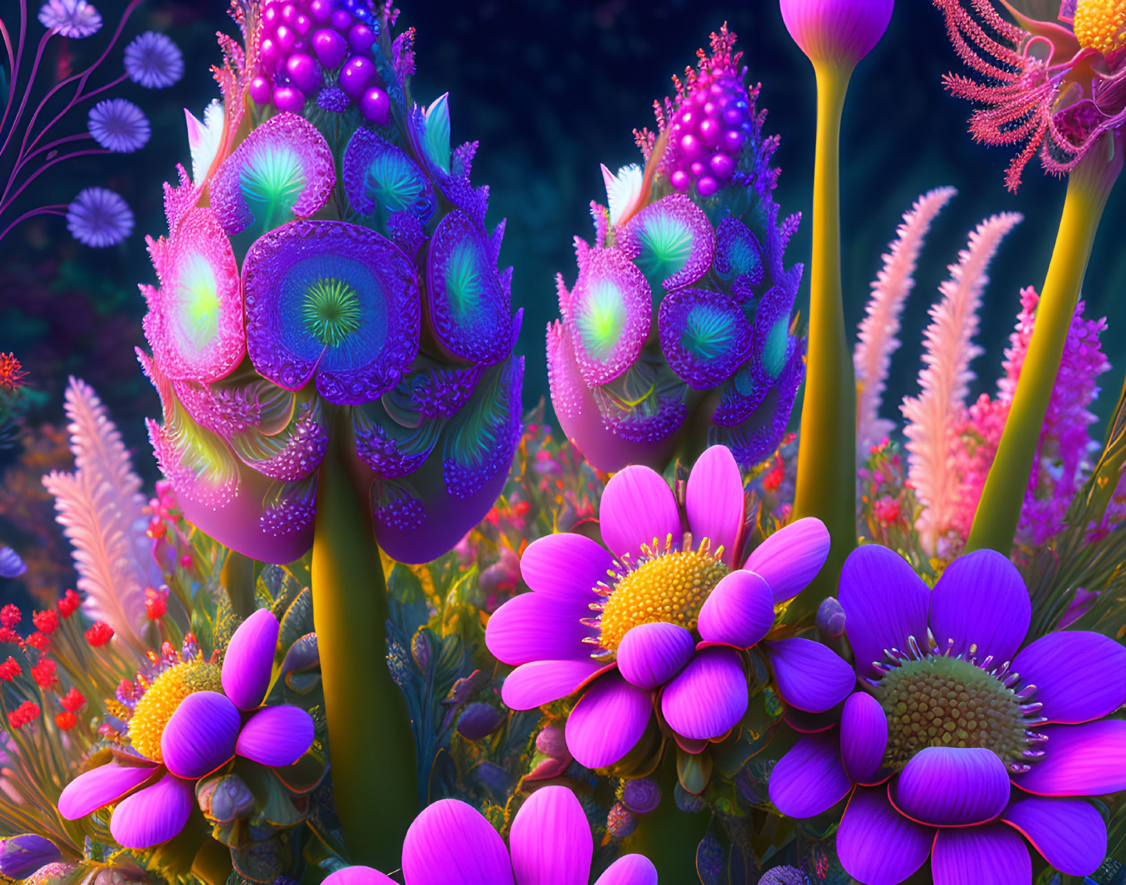 Fantasy Flowers Artwork with Neon Colors & Glowing Details