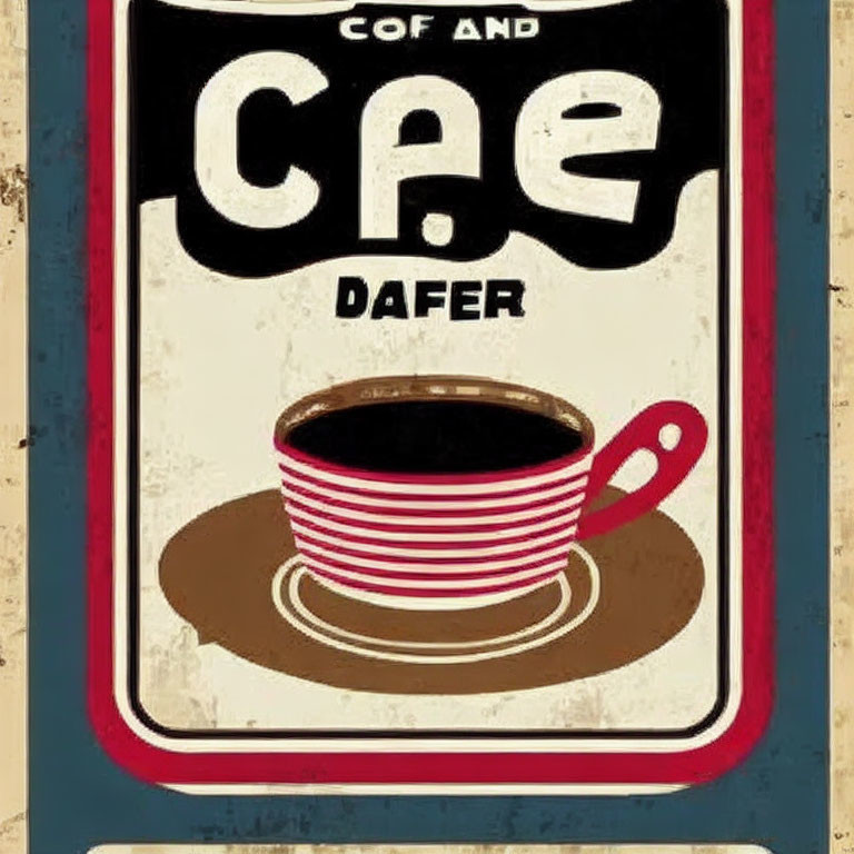 Striped cup of coffee in vintage-style advertisement poster.