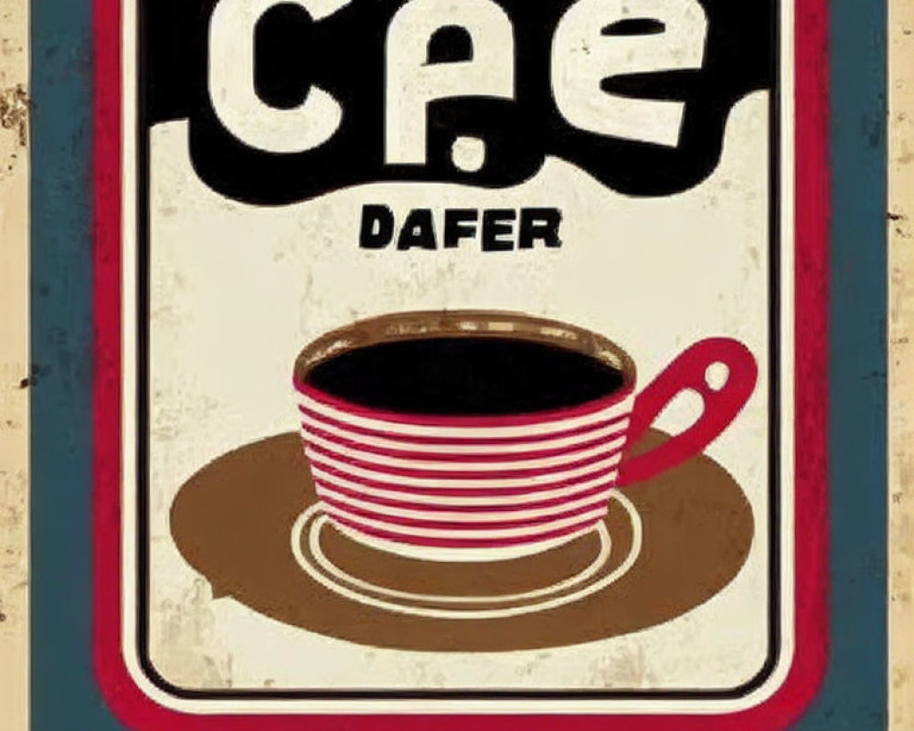 Striped cup of coffee in vintage-style advertisement poster.