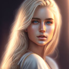 Blonde Woman Portrait with Blue Eyes and Sunlight Reflection