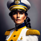 Ceremonial military uniform portrait of woman with cap and medals