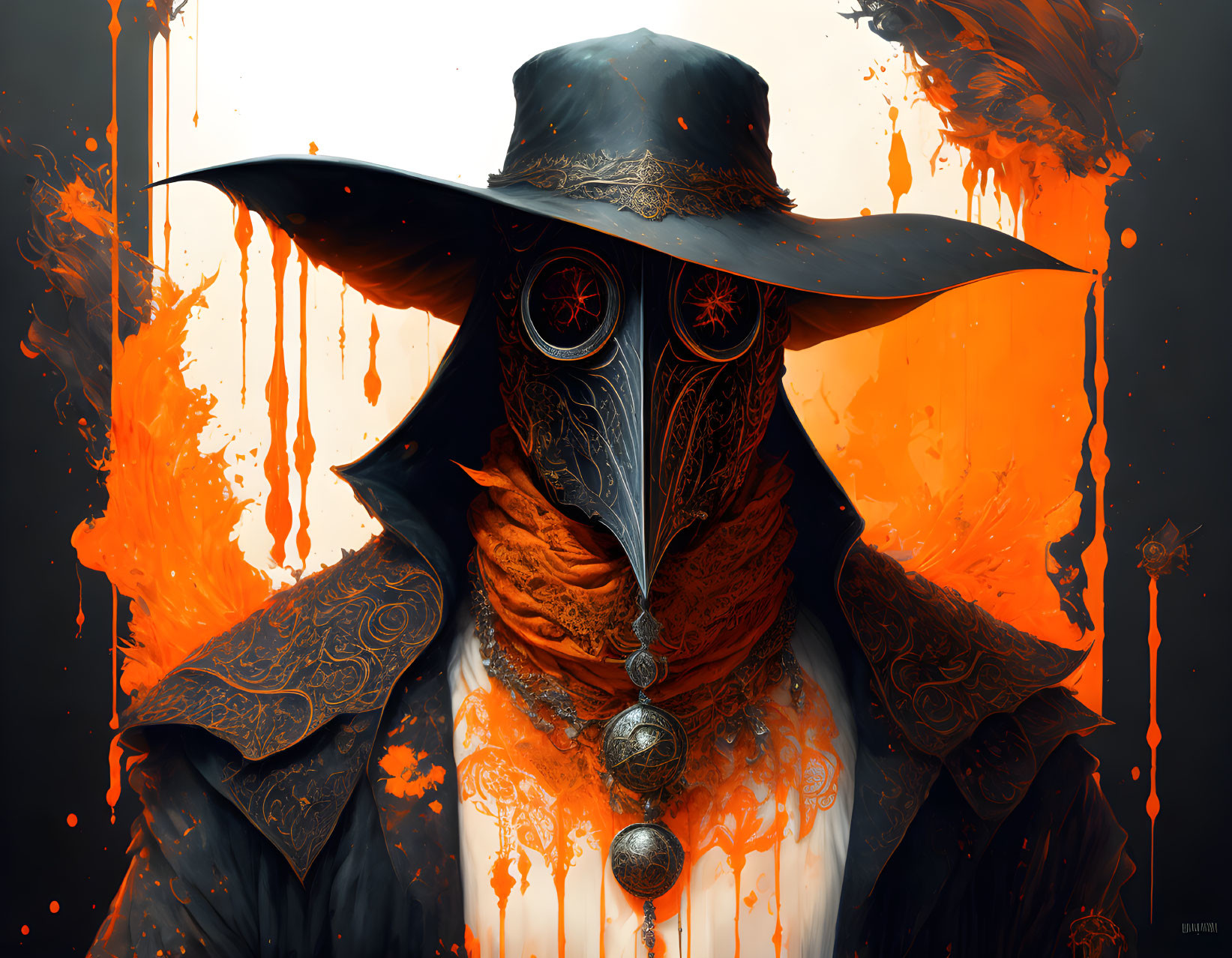 Mysterious Figure in Wide-Brimmed Hat and Plague Doctor Mask