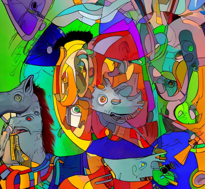 Colorful Abstract Digital Artwork with Distorted Faces and Figures