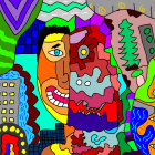 Colorful Abstract Digital Artwork with Distorted Faces and Figures