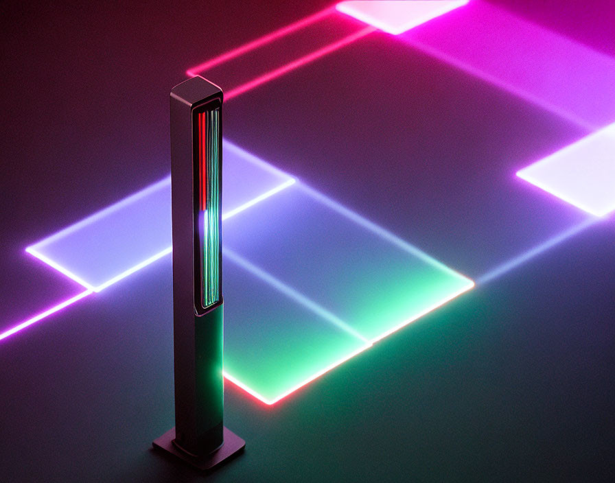 Colorful Geometric LED Floor Lamp Lighting Pattern in Dark Room