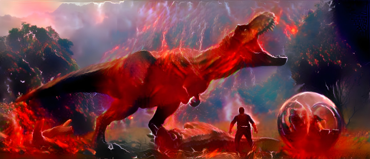 Rexy on fire