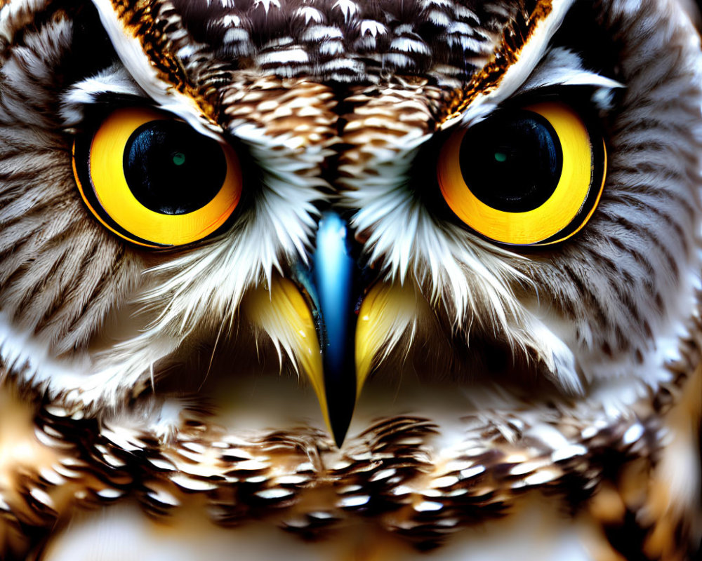 Detailed Close-Up of Owl with Striking Yellow Eyes and Sharp Beak