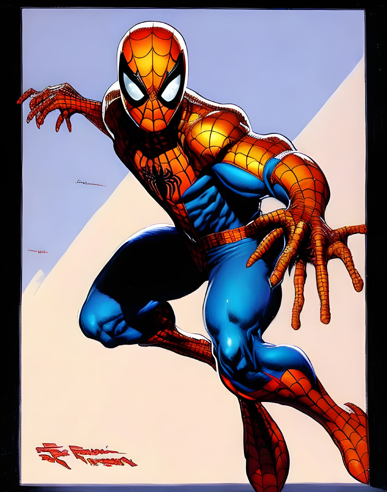 Classic Spider-Man in Red and Blue Costume Crouching Illustration