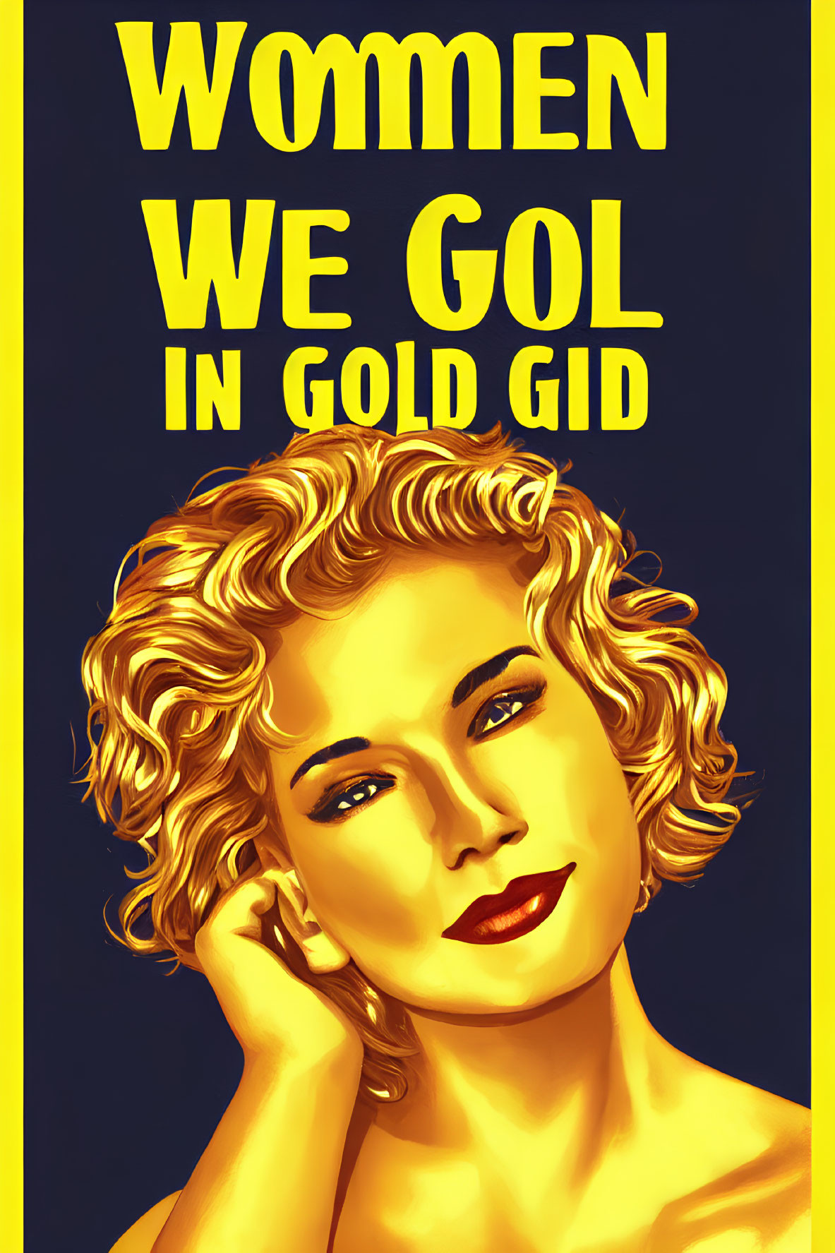 Blonde Woman Portrait in Vintage Style Poster with Stylized Text on Yellow Background