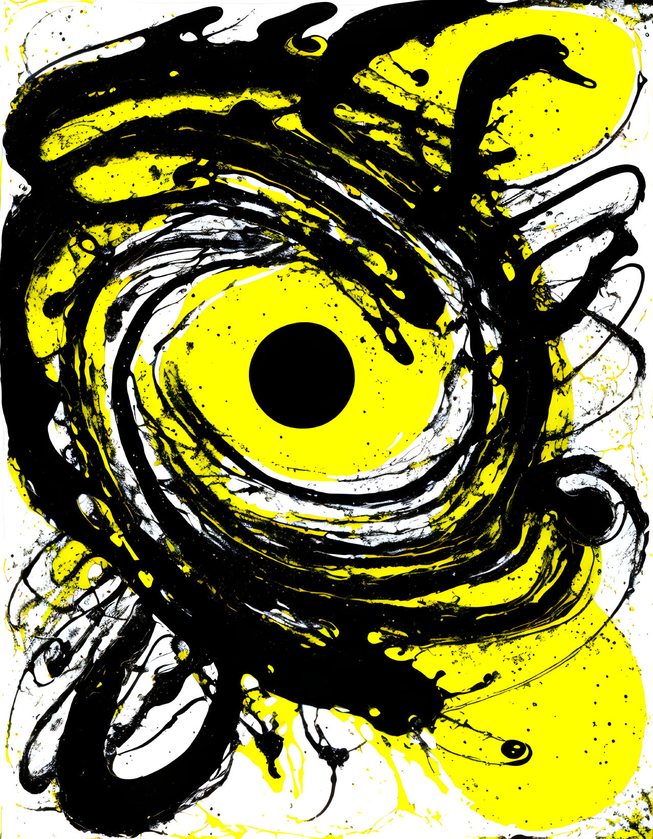 Black and Yellow Ink Splatter Design on White Background