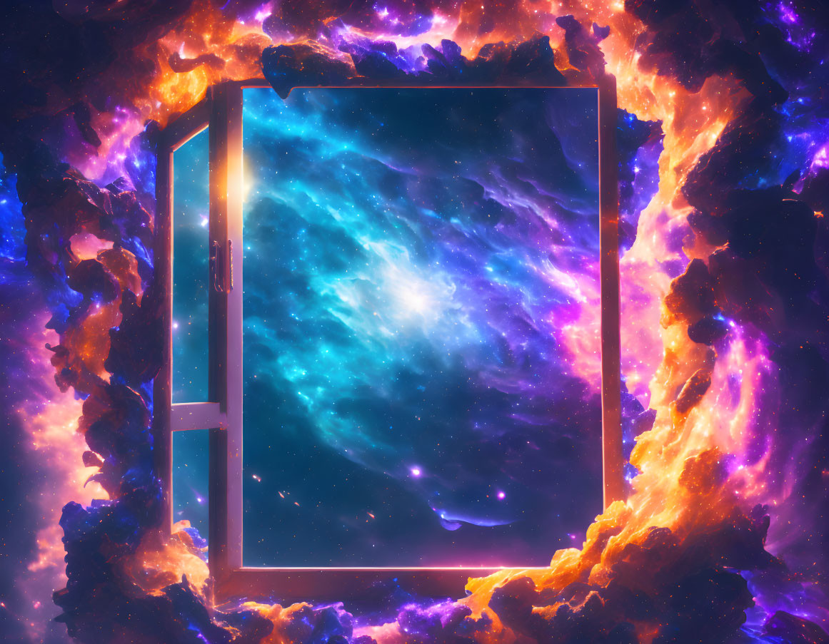 Vibrant cosmic space through an open door