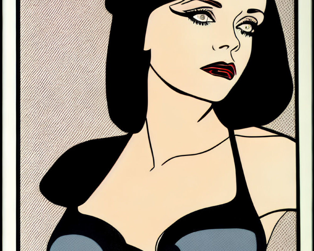 Pop Art Style Illustration of Woman with Dark Hair and Red Lips