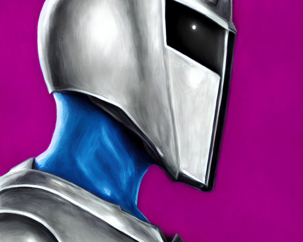 Detailed Illustration: Shiny Silver Knight Armor on Purple Background