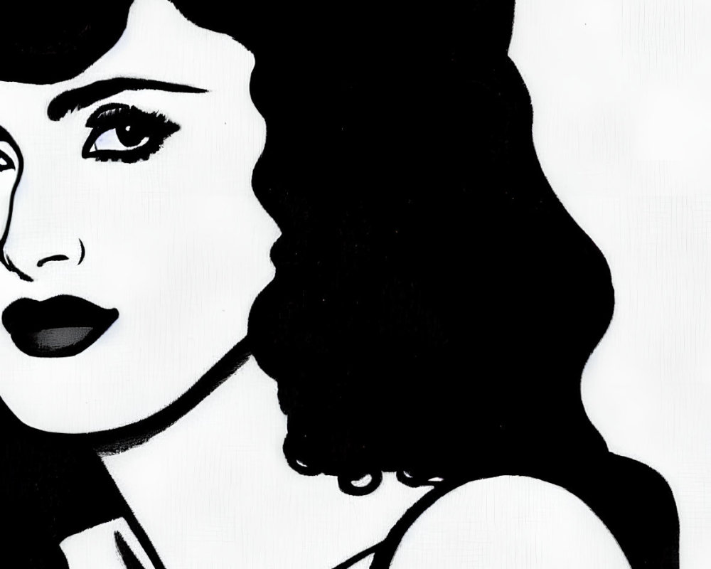 Monochrome illustration of woman with wavy hair and bold lips