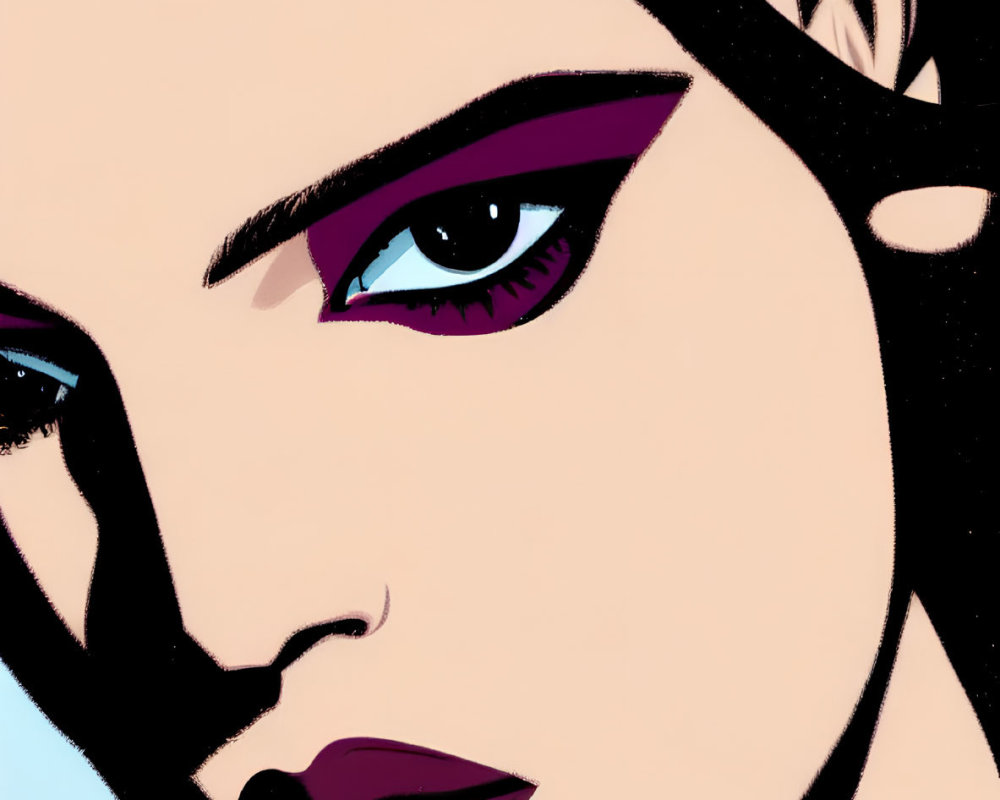 Bold Purple Eyeshadow Woman Illustration on Teal Background