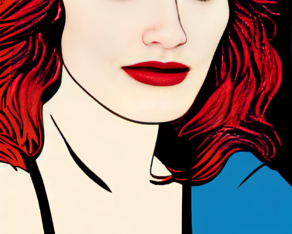 Stylized portrait of a woman with red hair and blue eyes