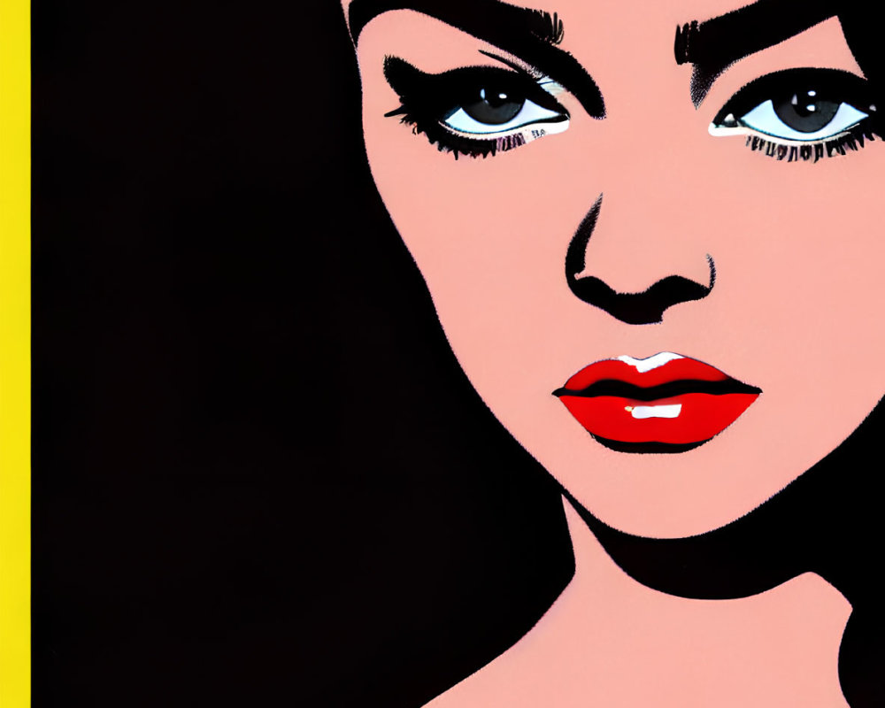 Vibrant pop art portrait of a woman with black hair and red lipstick