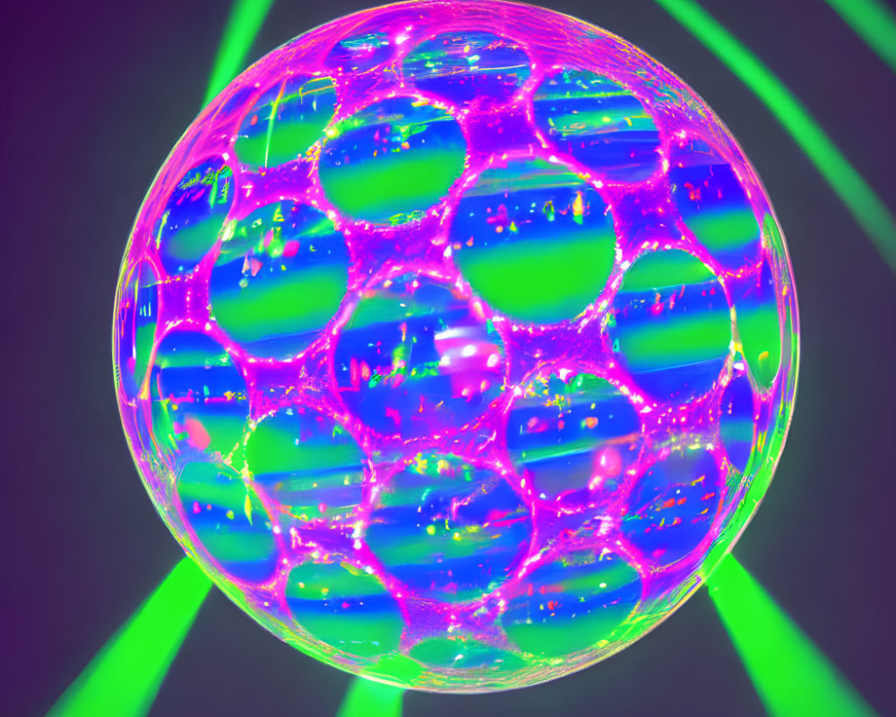 Colorful Neon Bubble with Tessellated Surface Pattern and Green Illumination