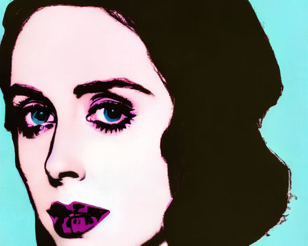 Vibrant pop art portrait of a woman with striking eyes and lips