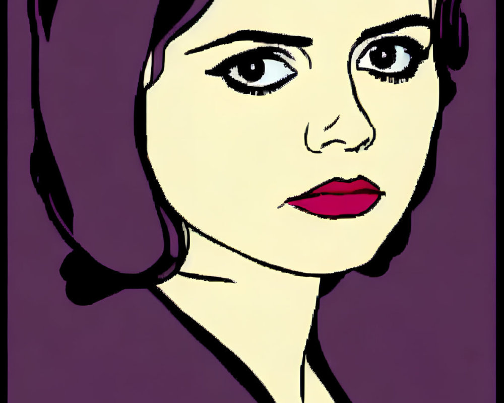 Portrait of Woman with Dark Hair and Bold Eyes on Purple Background