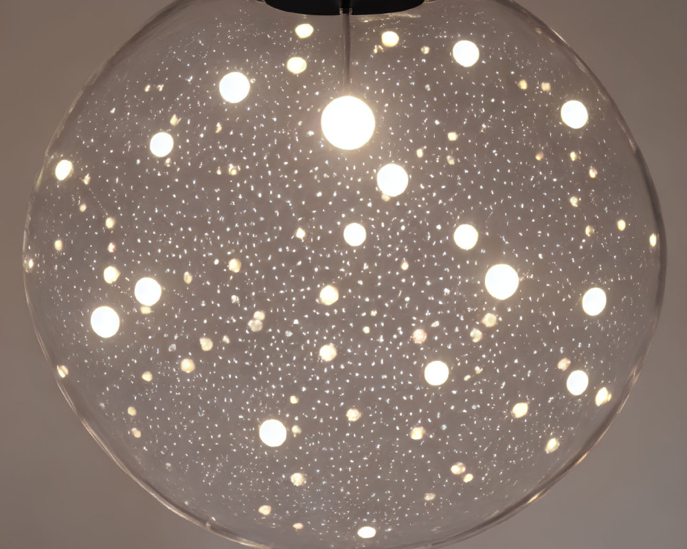 Spherical pendant light resembling star-filled night sky