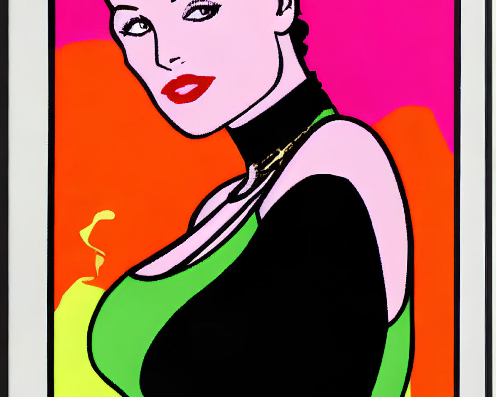 Colorful Pop Art Style Portrait of Woman with Bold Outlines