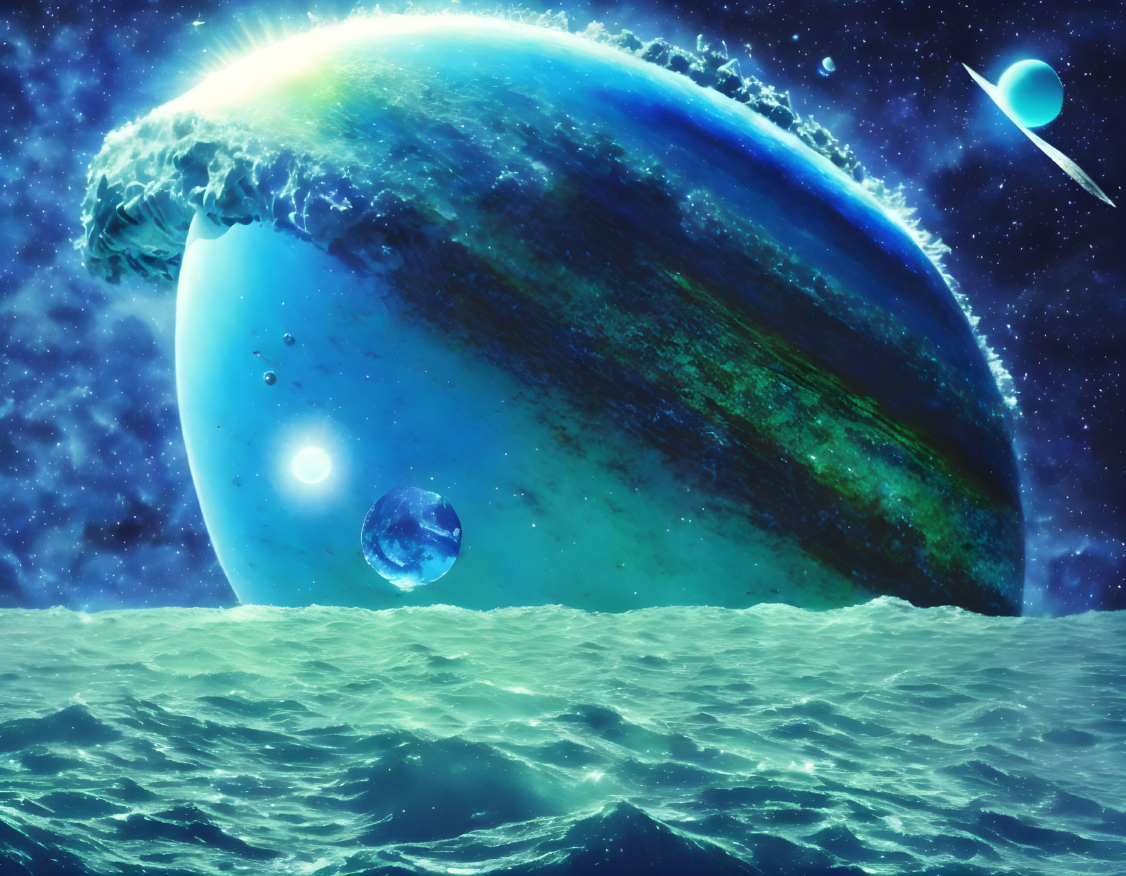 Gigantic planet in surreal cosmic seascape