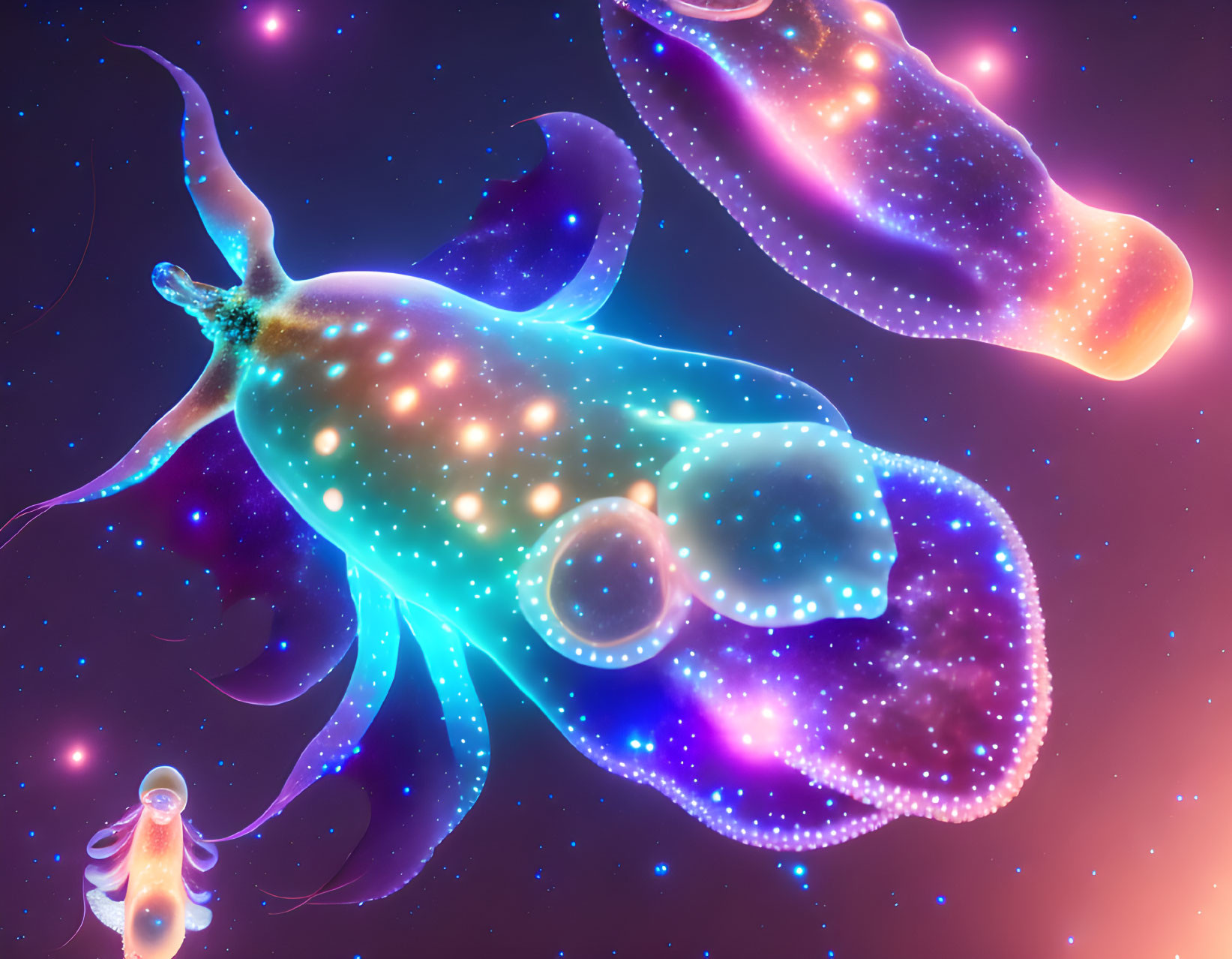 Celestial squid with cosmic texture in starry space