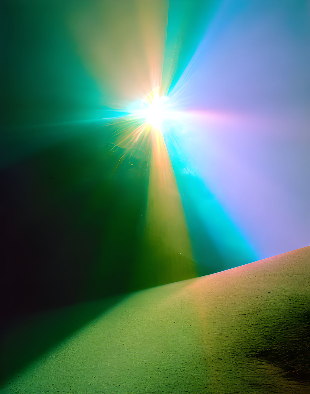 Vibrant sunlight rays casting shadows on sloped surface