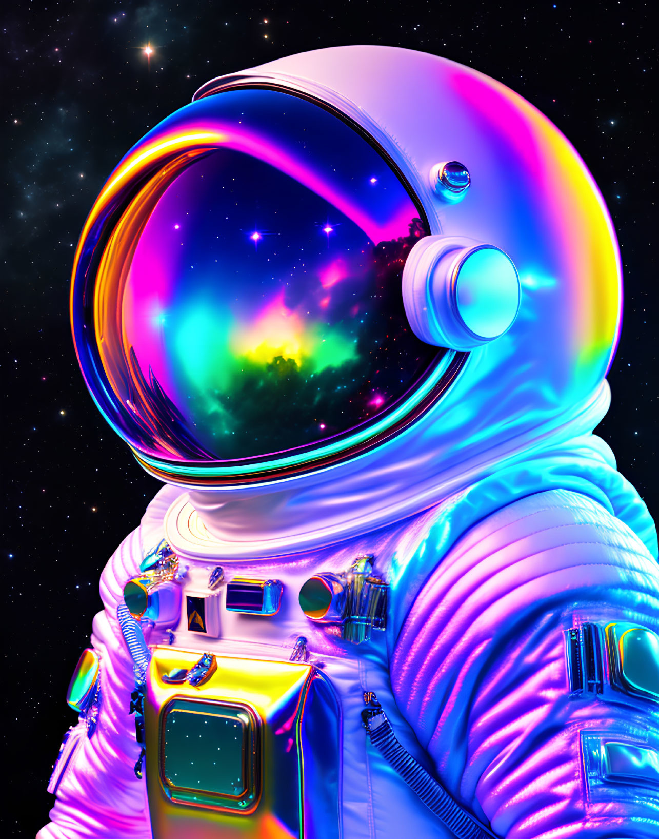 Colorful Astronaut Digital Artwork in Starry Space