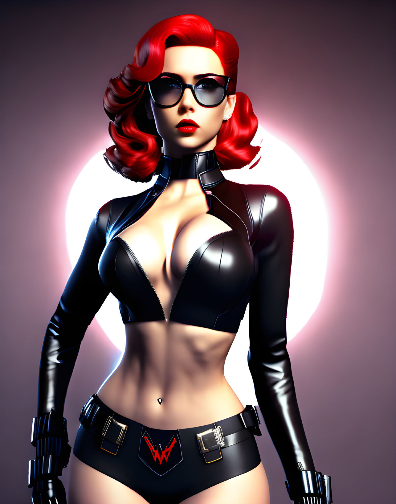 Stylized 3D illustration: Woman with red hair in futuristic attire