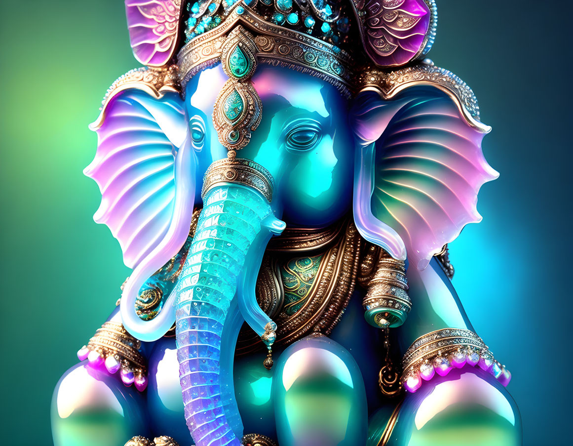 Colorful Ganesha Statue with Turquoise and Purple Decorations