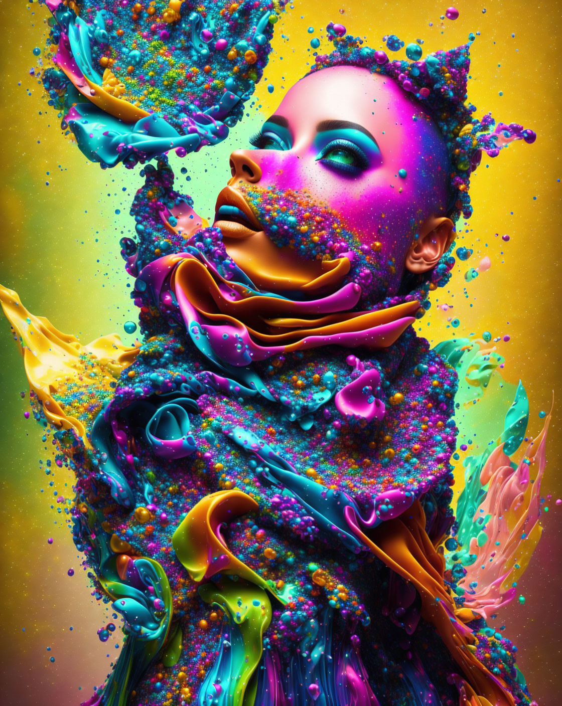 Colorful liquid textures blend with abstract background in digital artwork