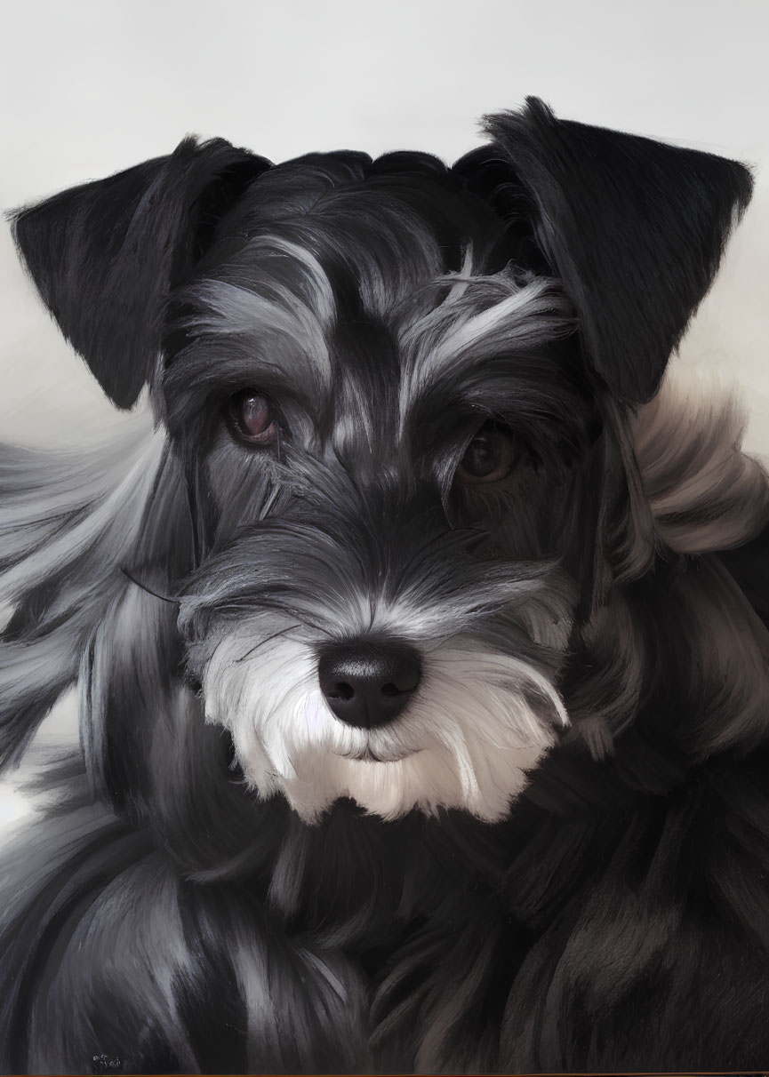 Realistic Digital Painting of Schnauzer with Expressive Eyes and Detailed Fur