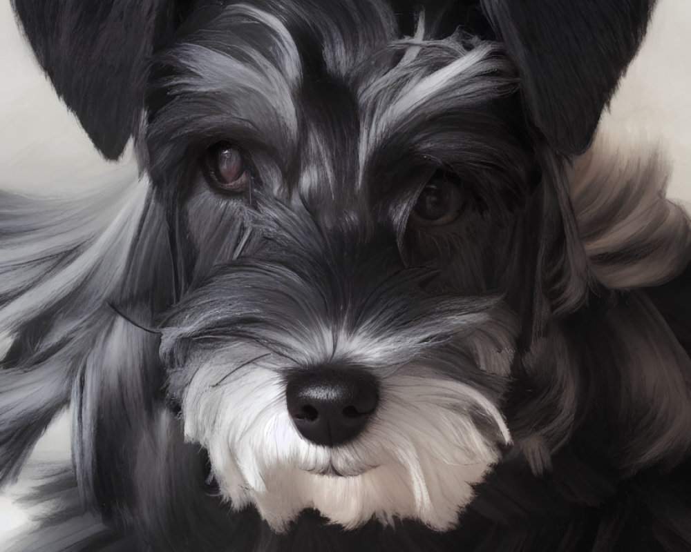 Realistic Digital Painting of Schnauzer with Expressive Eyes and Detailed Fur