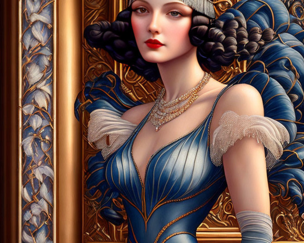 Intricate Blue and Gold Attire Portrait of Woman