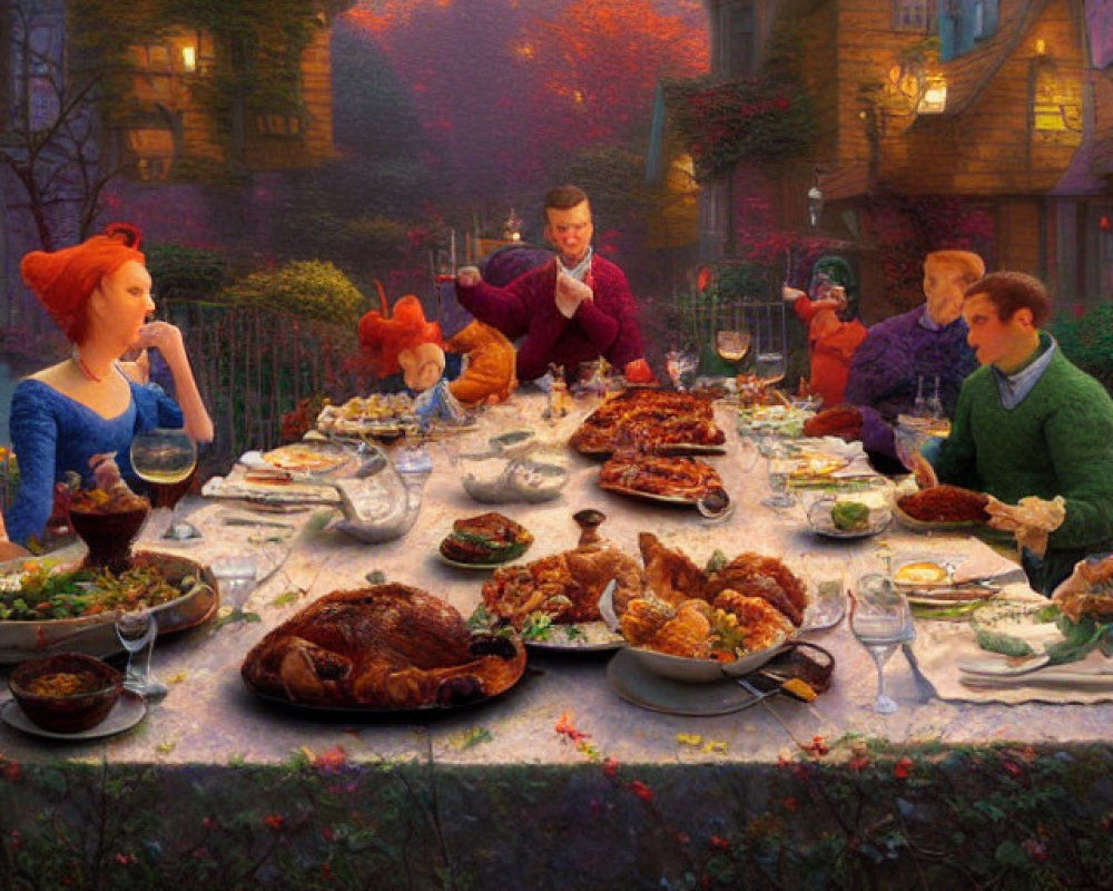 Colorful animated family meal scene with cozy backdrop