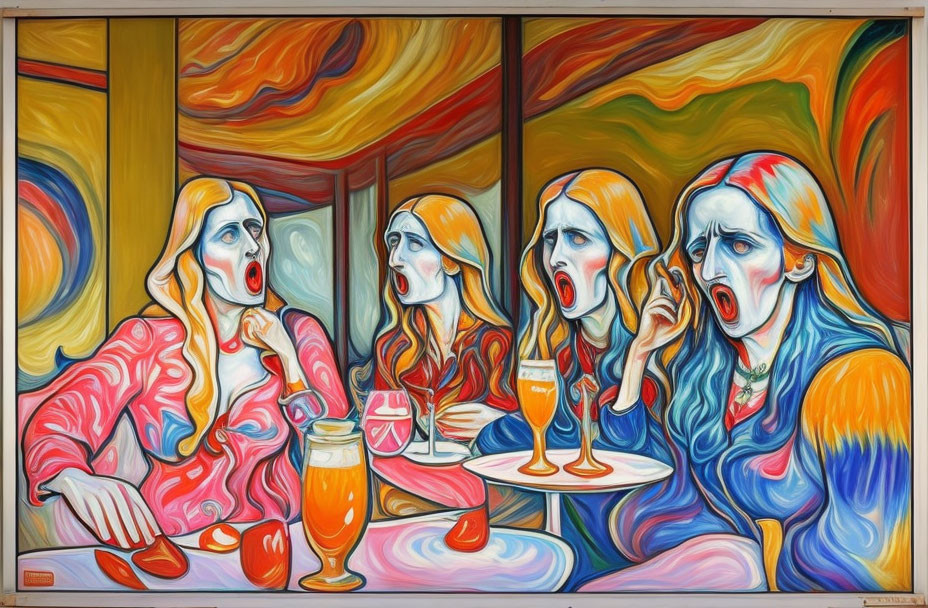 Colorful Expressionist Painting of Four People at Table