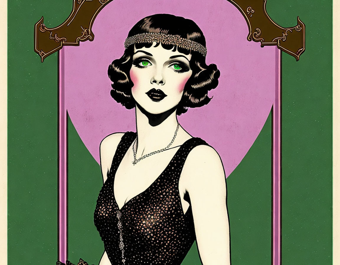 1920s flapper woman with bobbed hair in vintage-style illustration